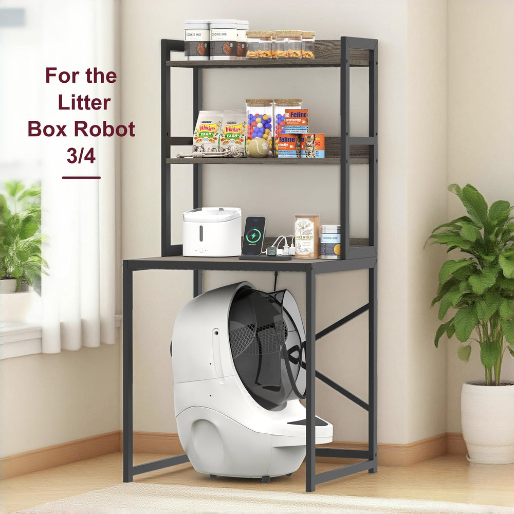 Heybly Litter Box Enclosure elevated feeding station keeps meals away from dogs.