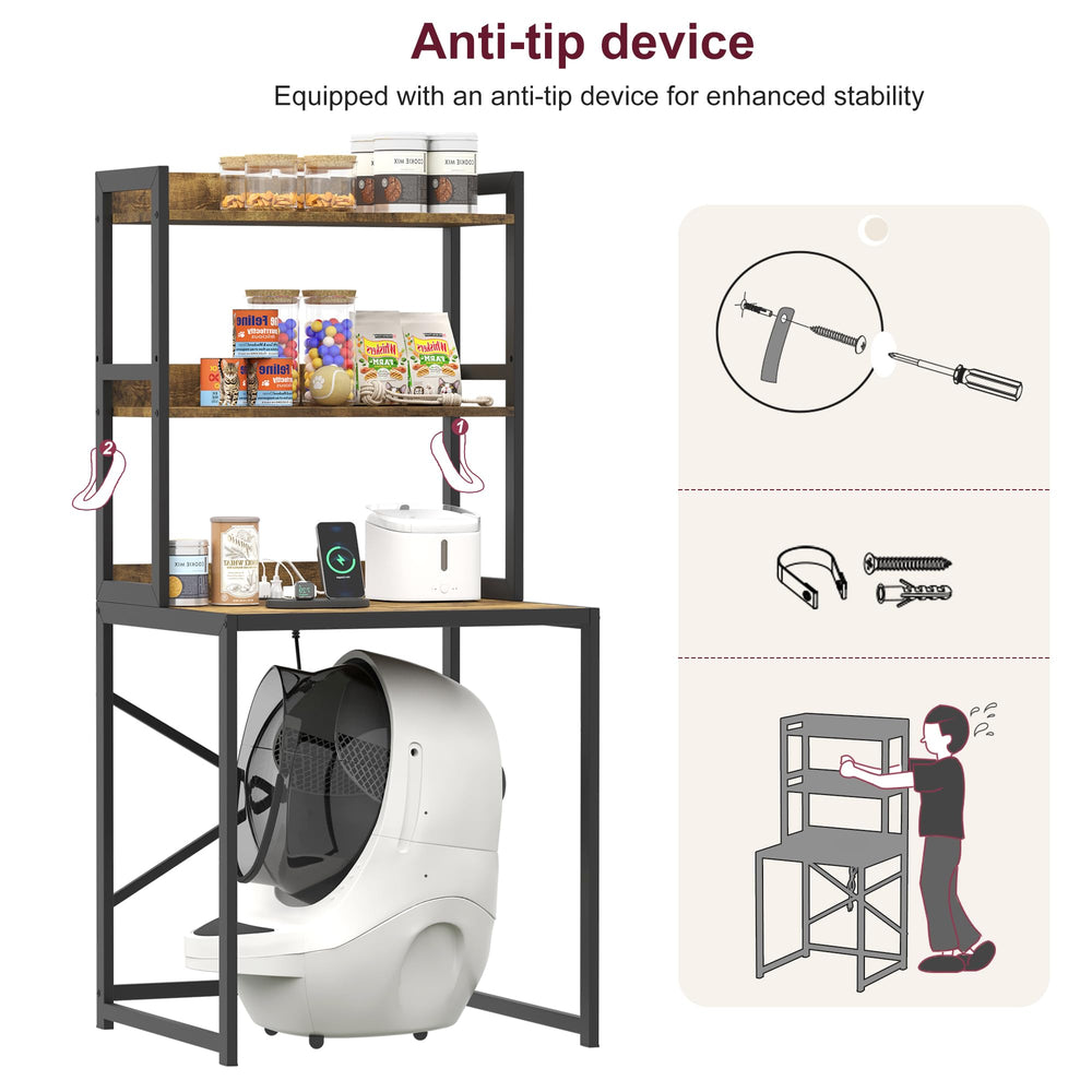 Heybly Litter Box Enclosure two-tier adjustable shelf stores food and toys.