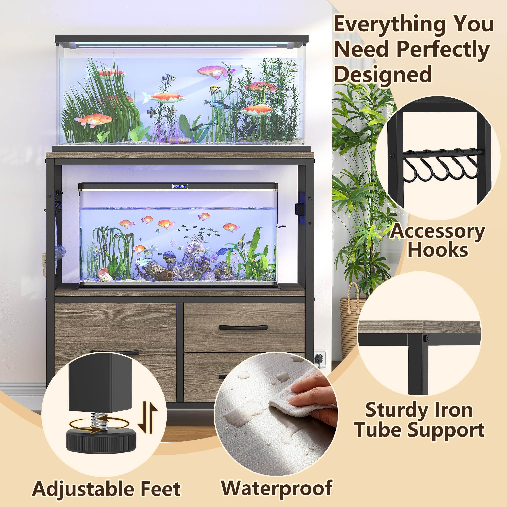 Heybly stand heavy-duty metal frame communicates strength for reliable tank support.