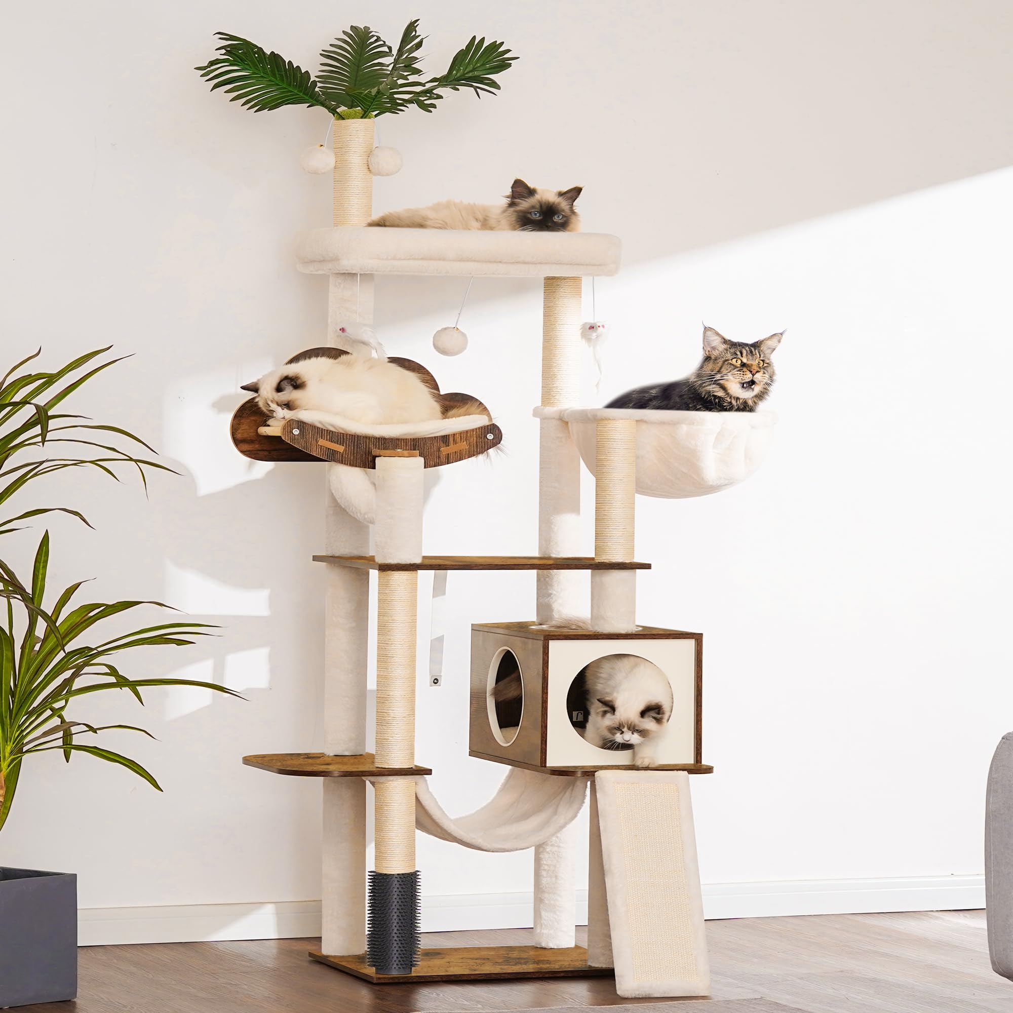 Heybly wood cat tree spacious platform provides room for lounging and safe climbing for larger cats.