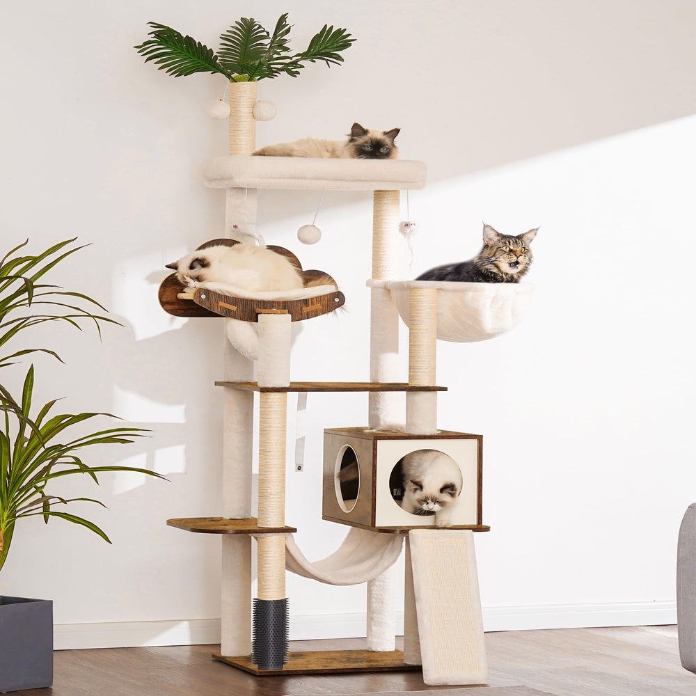 Heybly wood cat tree spacious platform provides room for lounging and safe climbing for larger cats.