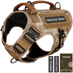 HEYCAHVA service dog vest in desert camo enhances visibility and comfort on hikes.