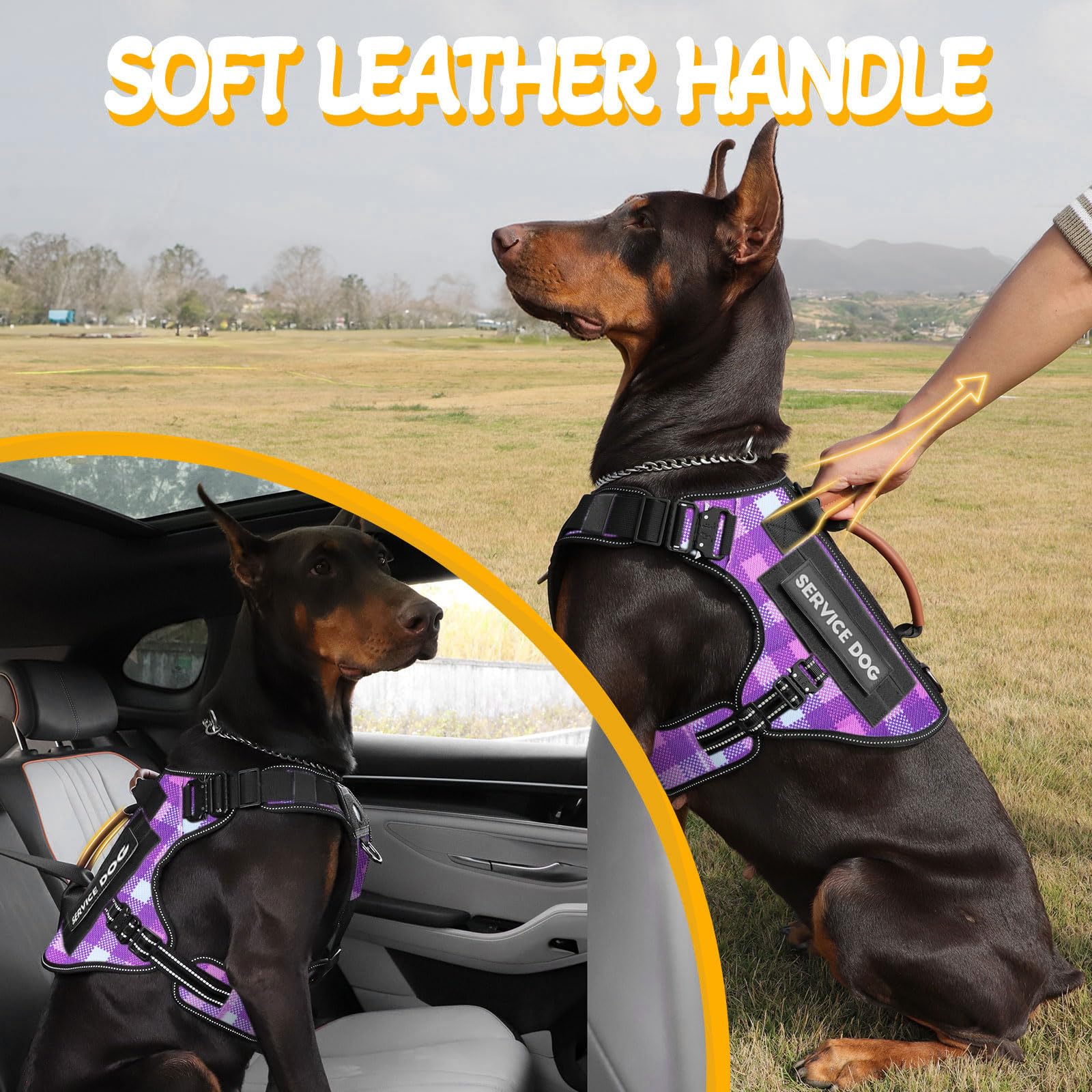HeyCAHVA harness leather handle detail for controlled lifting and guiding.