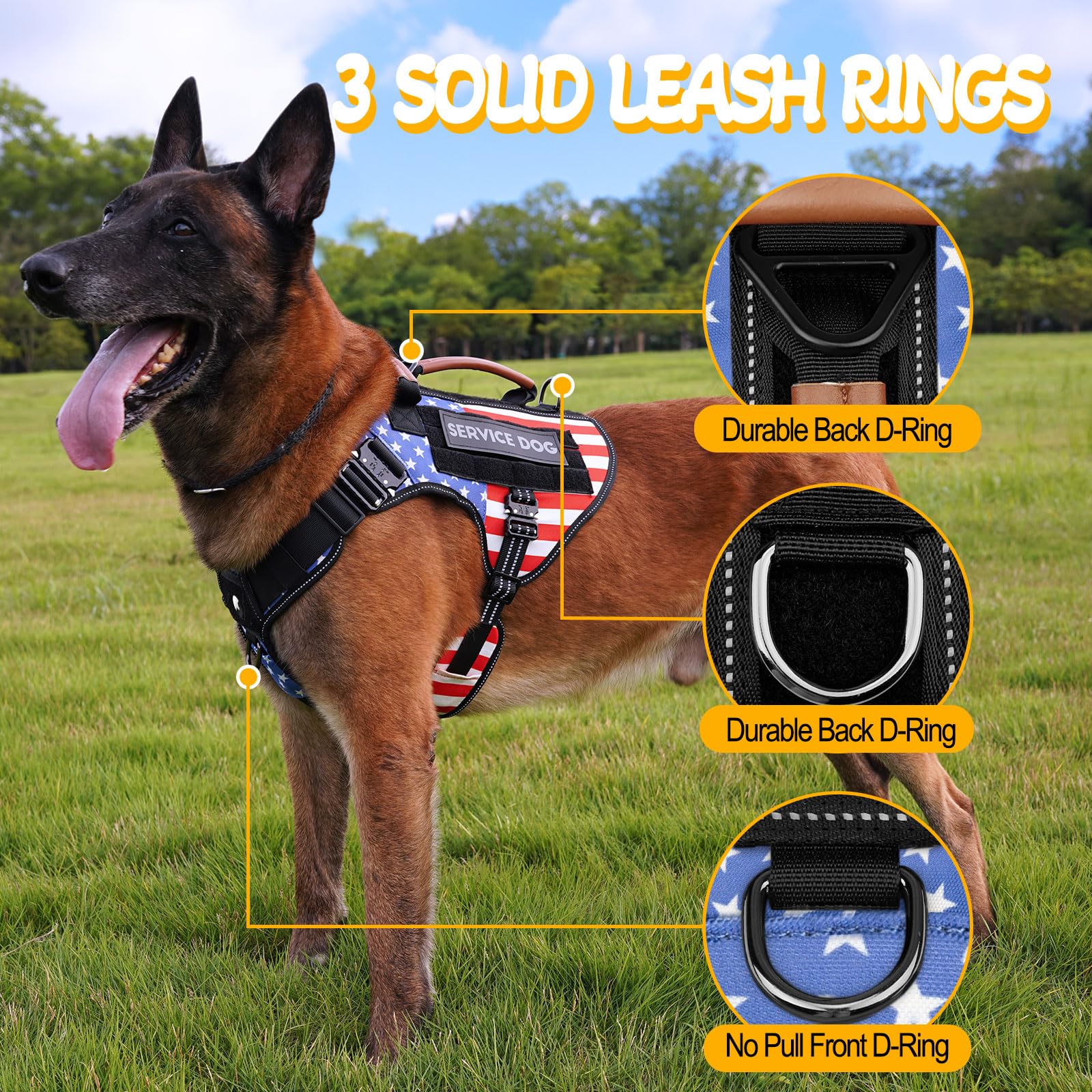 HEYCAHVA service dog vest leather handle for easy training grip