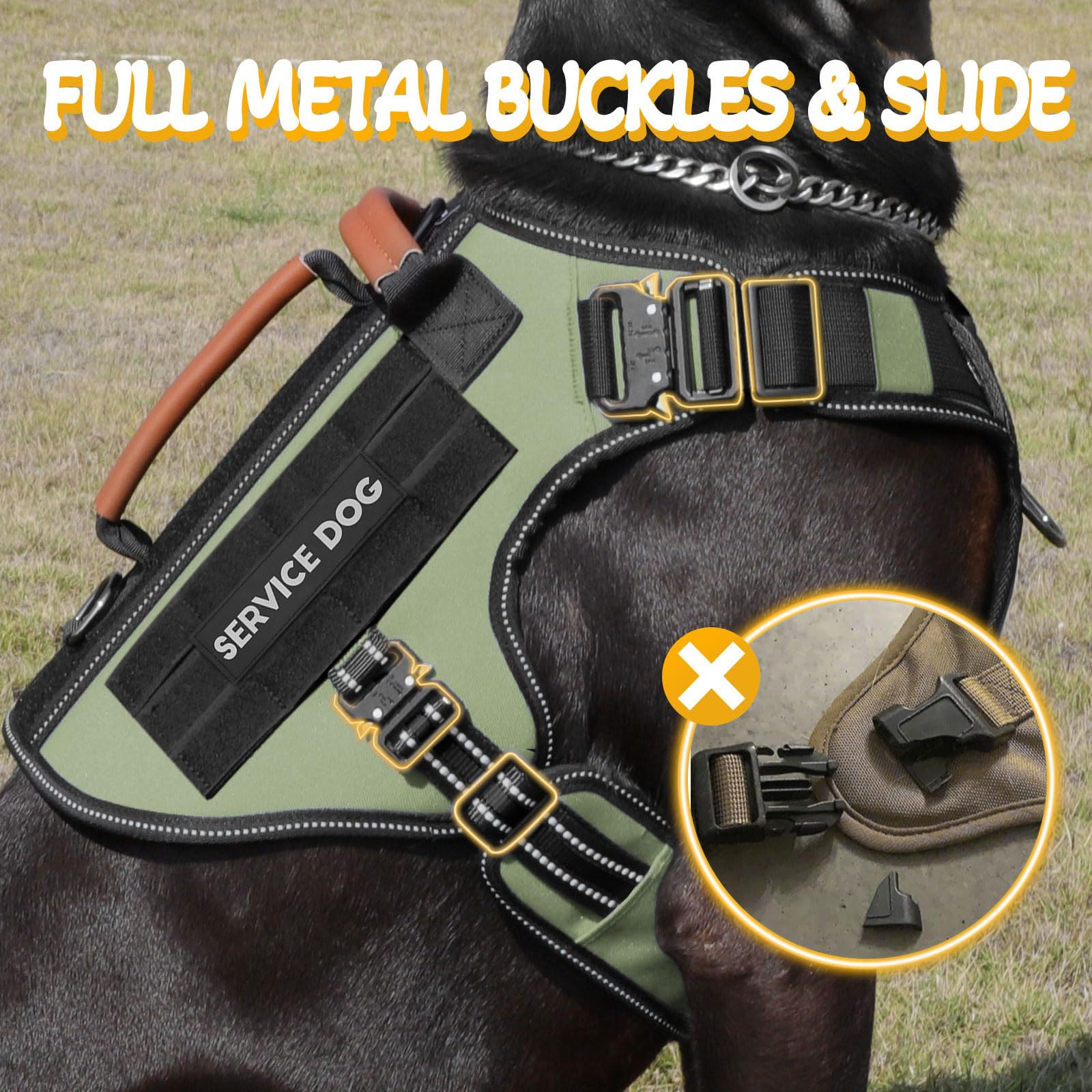HEYCAHVA service dog vest with leather handle for controlled grabbing.
