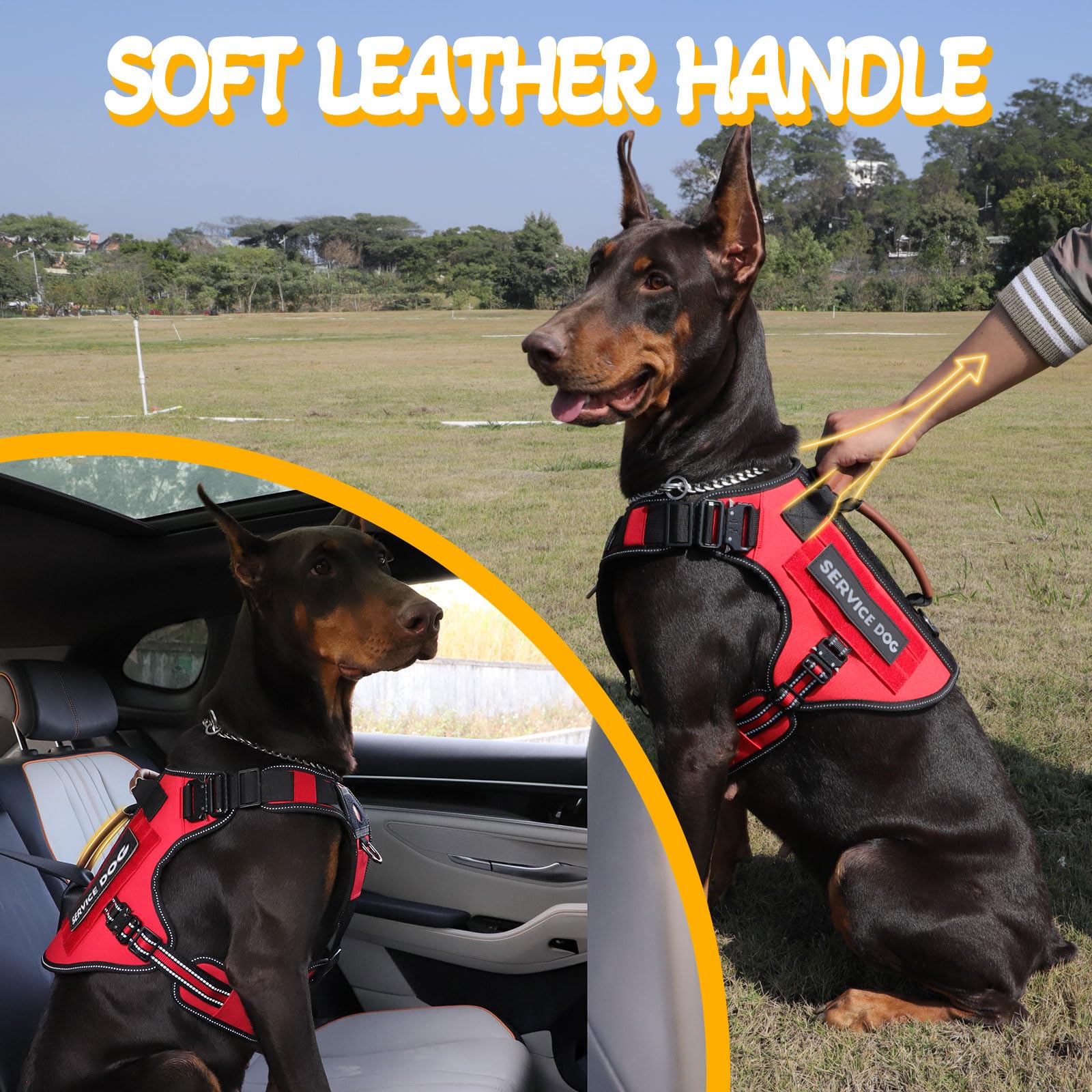 HEYCAHVA service dog vest with leather handles for gentle gripping