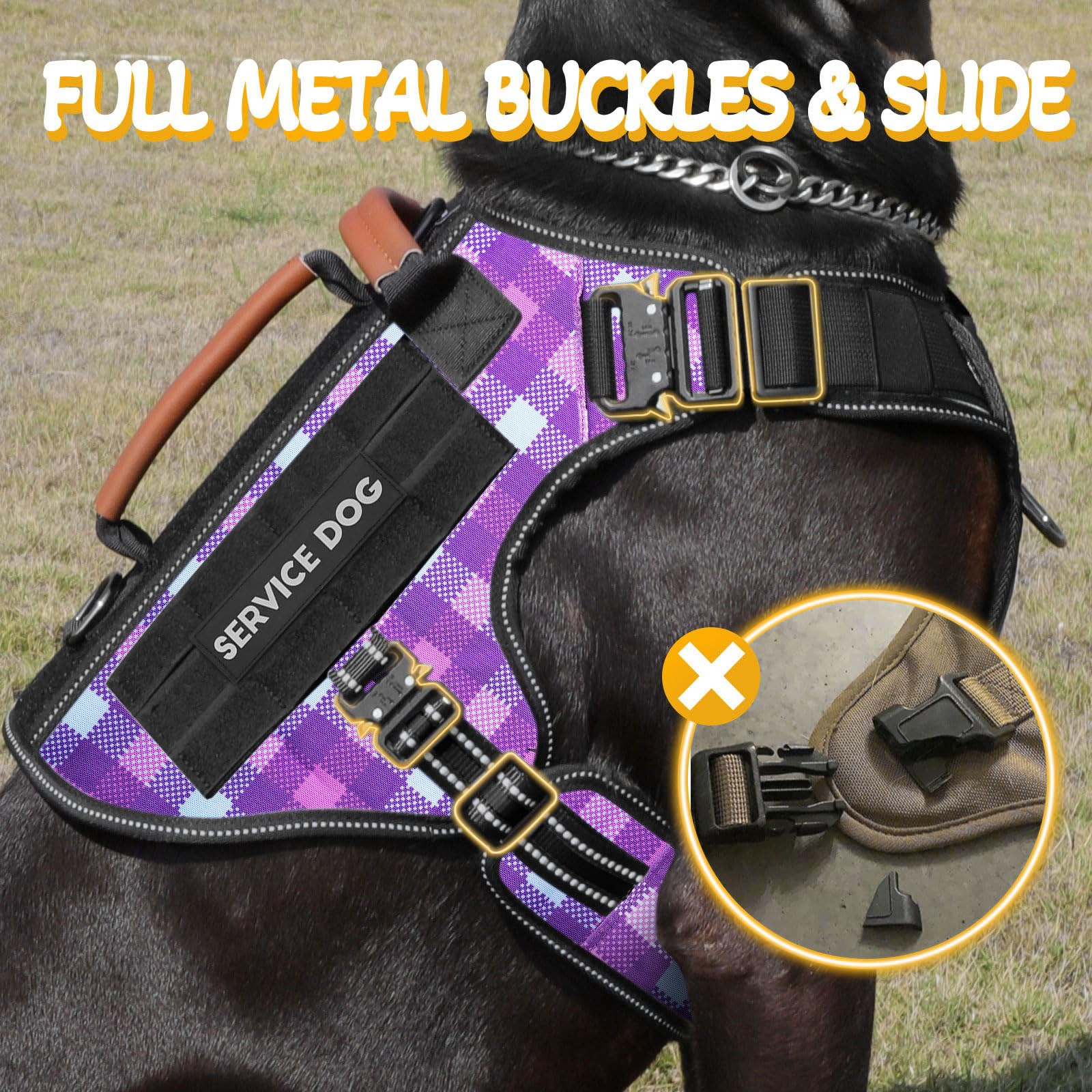 HeyCAHVA service dog vest back view showing durable construction and metal buckles.