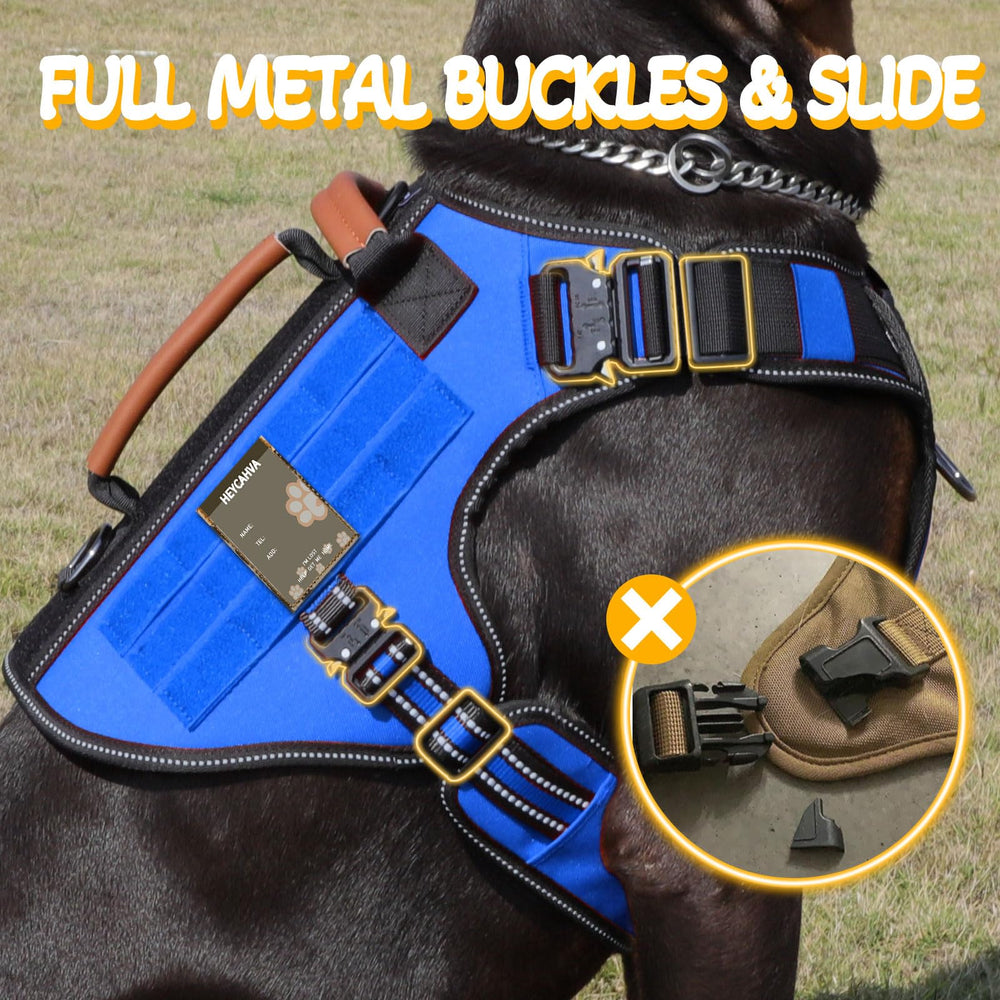 HEYCAHVA tactical dog harness with leather handle for controlled training.