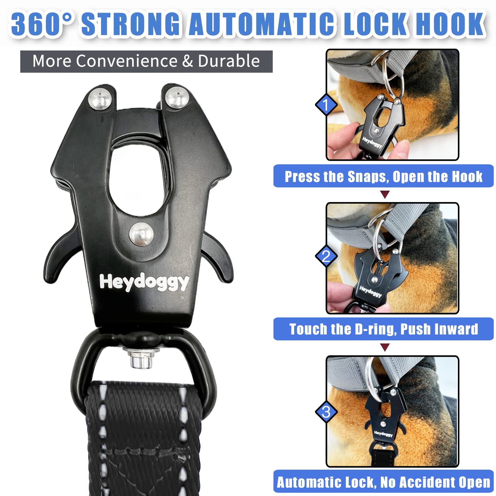 Heydoggy double-handle nylon leash offering close control on busy streets and crowds.