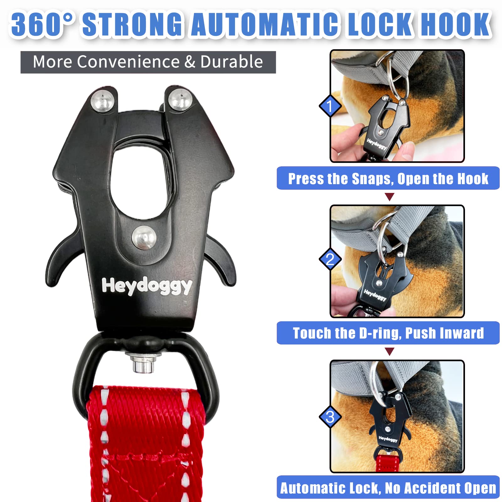 Heydoggy dual padded-handles leash provides comfortable grip on long strolls.