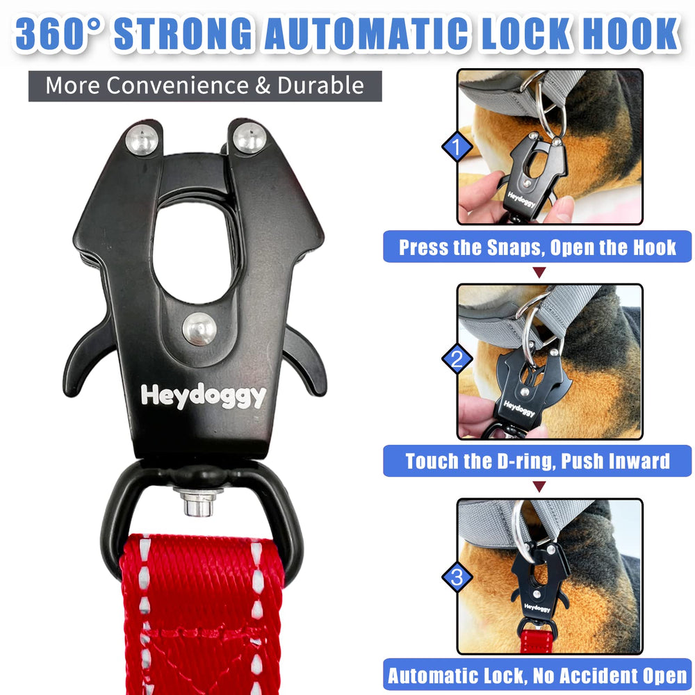 Heydoggy dual padded-handles leash provides comfortable grip on long strolls.