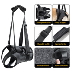 HEYWEAN Dog Sling elderly dog walking scene highlights easy lift without strain.