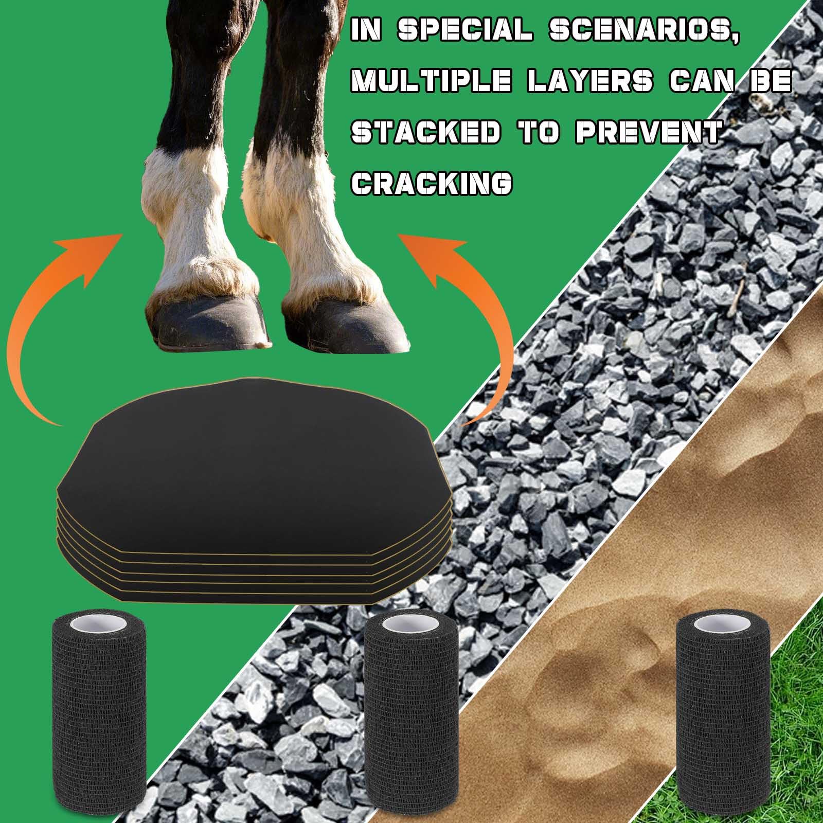 Hezaosth custom-cut tape shapes to hoof anatomy for secure fit.