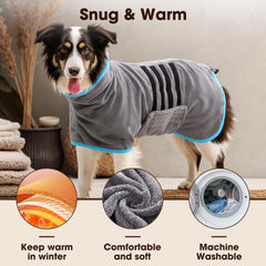 HezzLuv Microfibre Dog Bathrobe shows adjustable waist fit for secure drying.