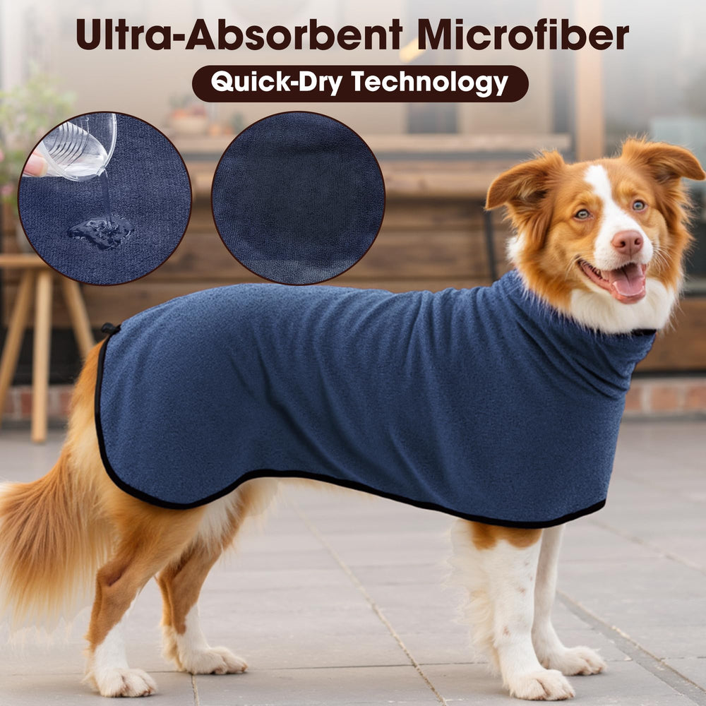 HezzLuv dog bathrobe with reinforced overlock stitching for durability.