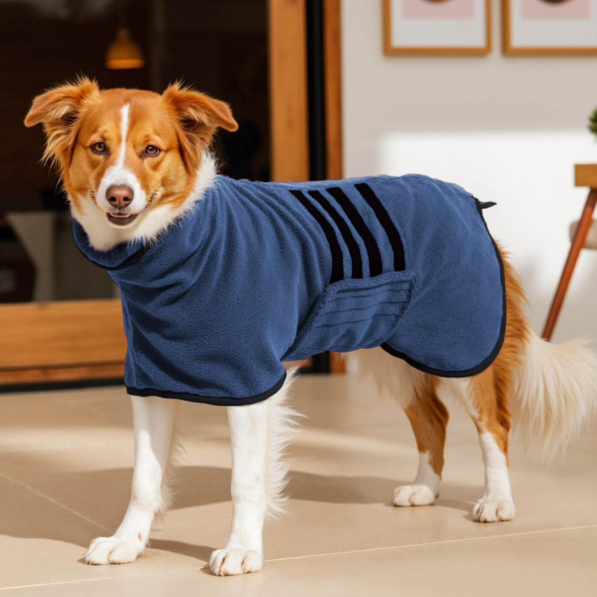 HezzLuv microfibre dog bathrobe absorbs water quickly for fast drying.