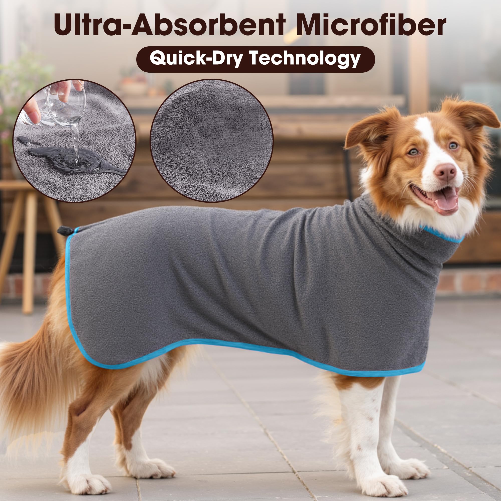 HezzLuv Microfibre Dog Bathrobe features soft fabric for gentle skin contact.