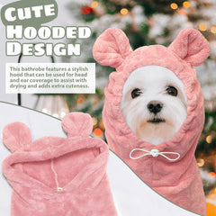 HhiMyOct hooded dog towel design provides head coverage during drying