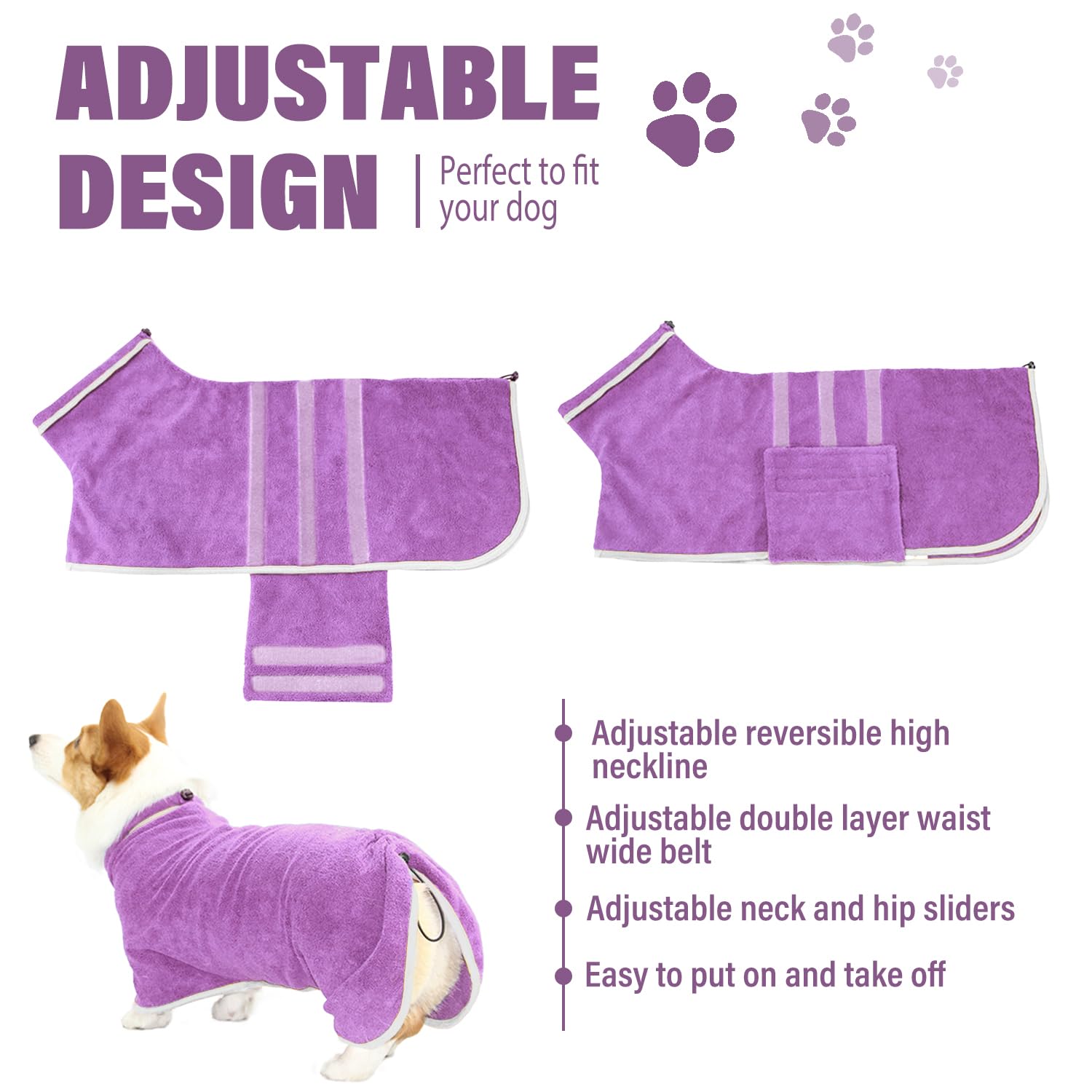 HhiMyOct adjustable neck and waist robe for easy on-off and secure fit.