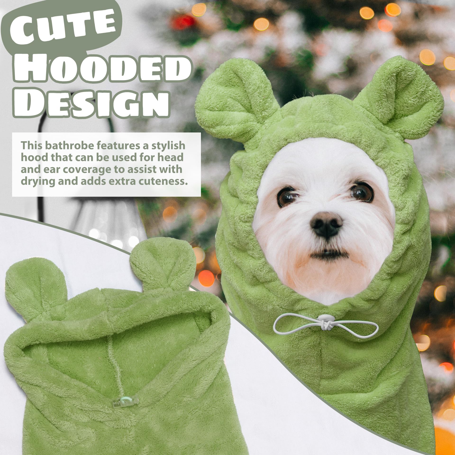 HhiMyOct dog bathrobe adjustable-fit secures a comfortable, full-body wrap.