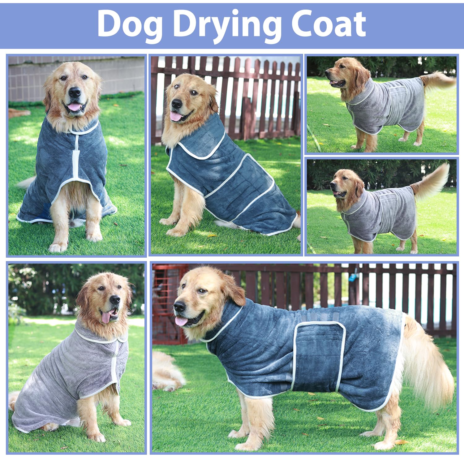 HhiMyOct dog bathrobe grey material closeup confirms plush coral velvet microfiber.