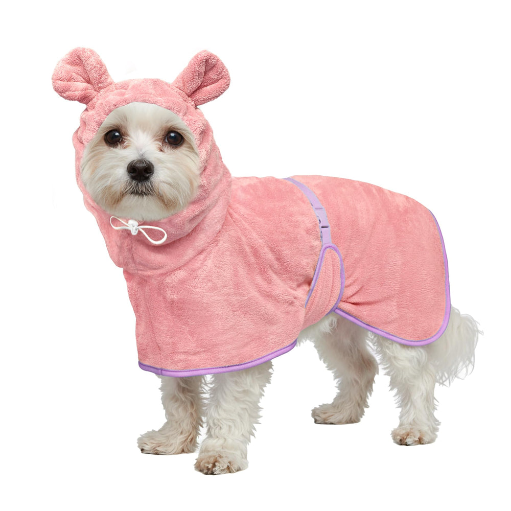 HhiMyOct dog bathrobe hooded pink for fast post-bath drying.