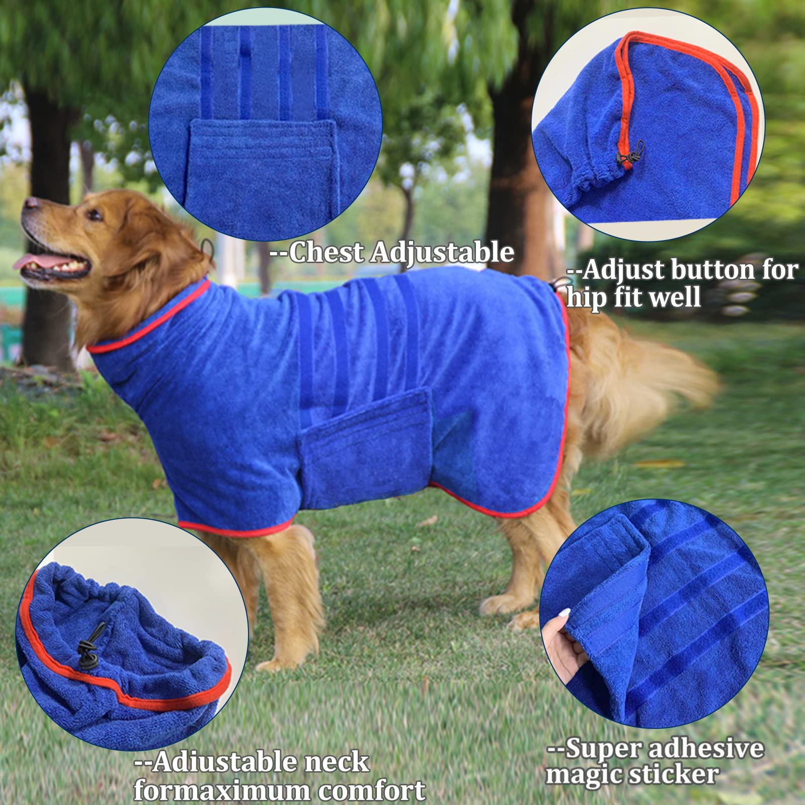 HhiMyOct dog drying coat neck-loop adjustable for easy wearing