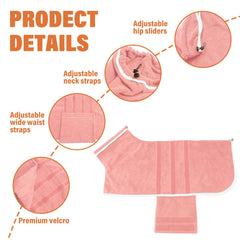 HhiMyOct dog robe pink small demonstrates adjustable neck detail.