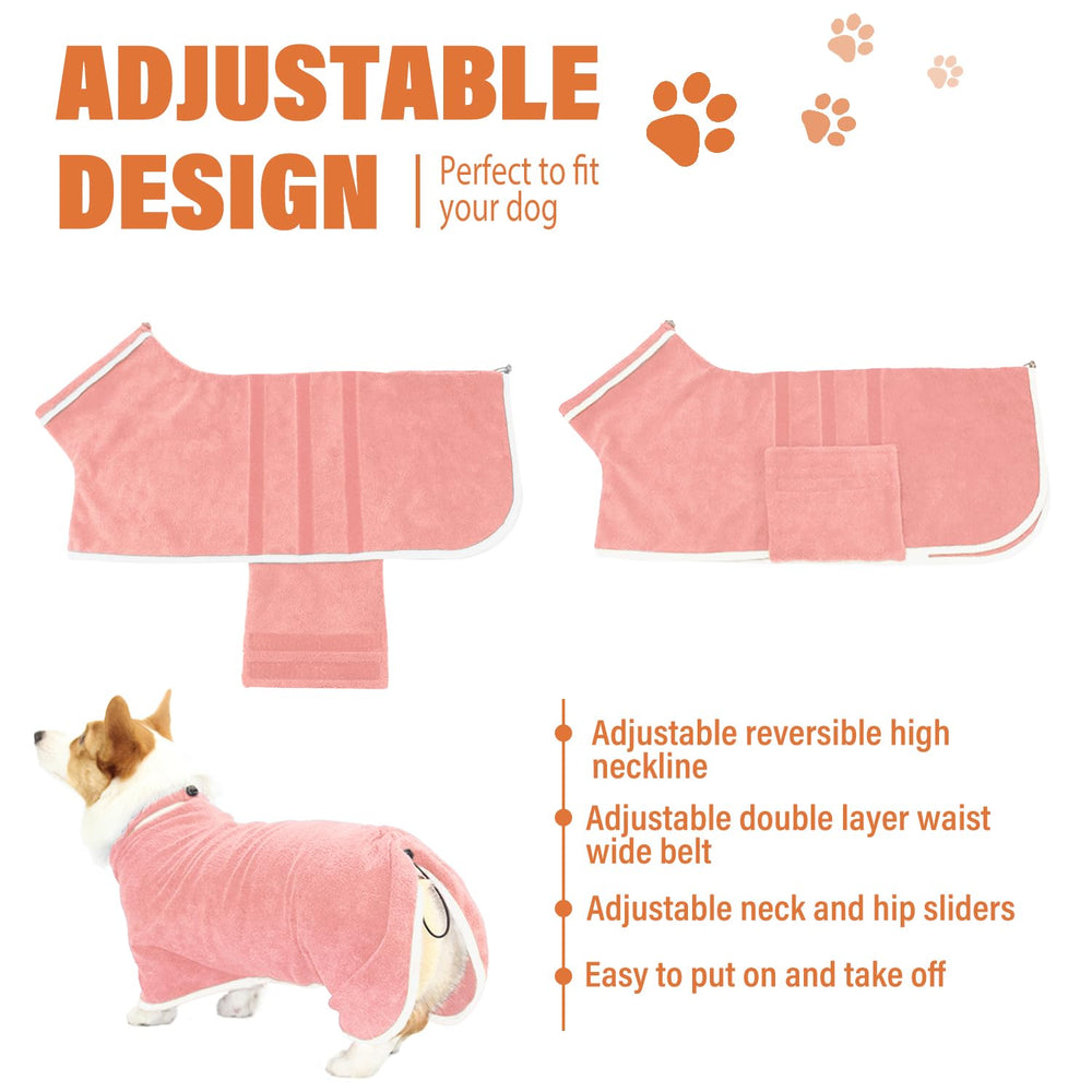 HhiMyOct dog robe pink small uses belly strap for secure fit.