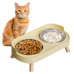 HIAIEVIY elevated cat bowl stand in yellow reduces whisker fatigue during meals