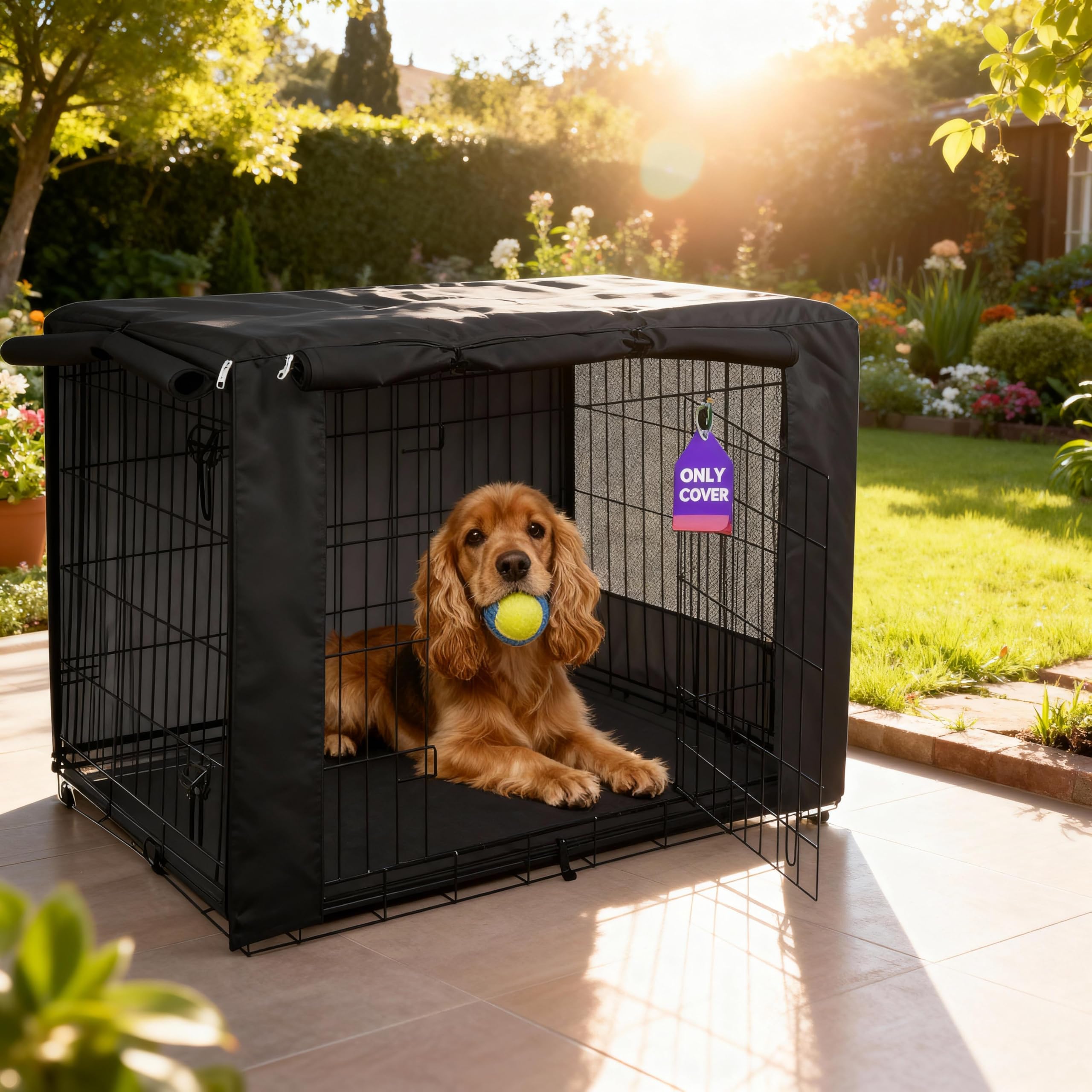 HiCaptain Breathable Dog Crate Cover front view provides cozy den and protection.