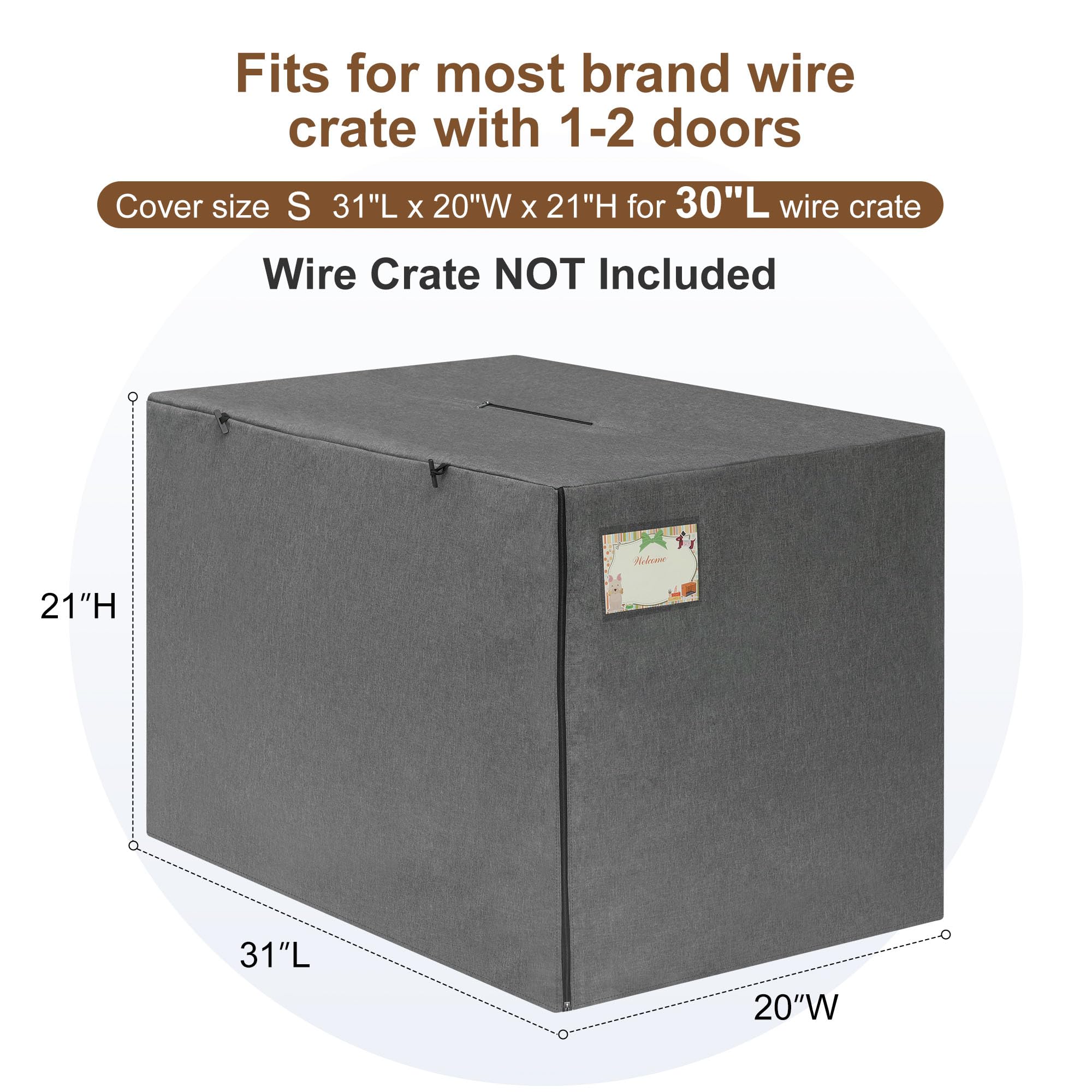 HiCaptain breathable dog crate cover 30in side view showing windproof fabric benefit