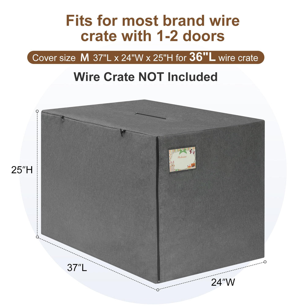HiCaptain breathable dog crate cover 36-inch grey side panel demonstrates windproof, water-resistant protection.