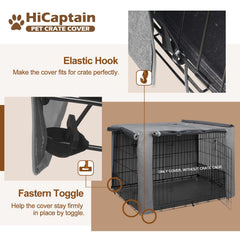HiCaptain breathable dog crate cover dual zipper panels enable flexible crate access.