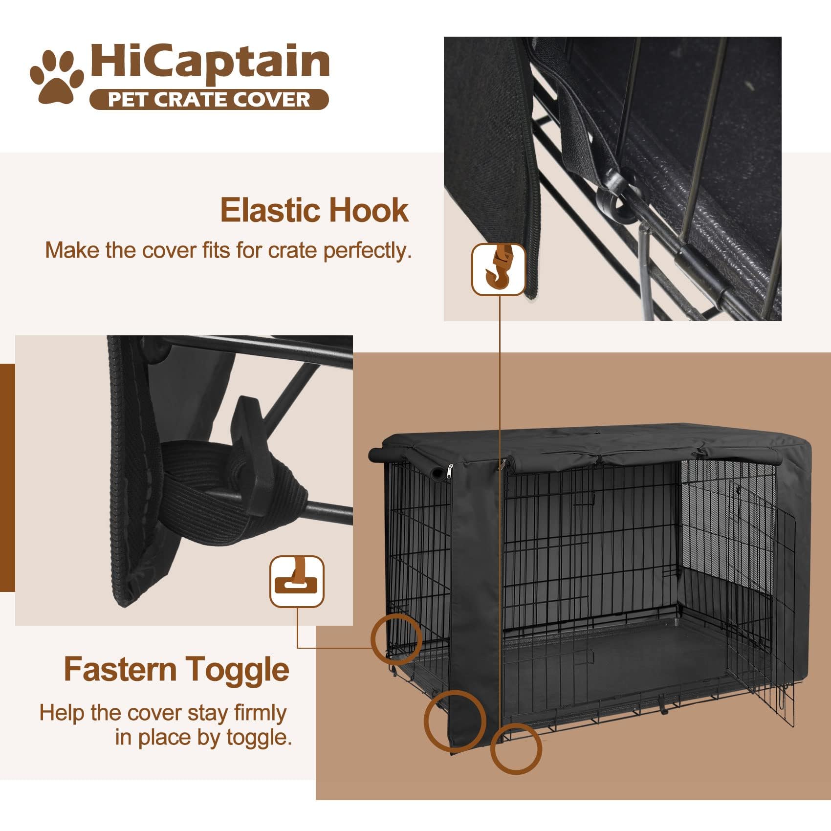 HiCaptain Breathable Dog Crate Cover mesh for ventilation keeps dogs cool.