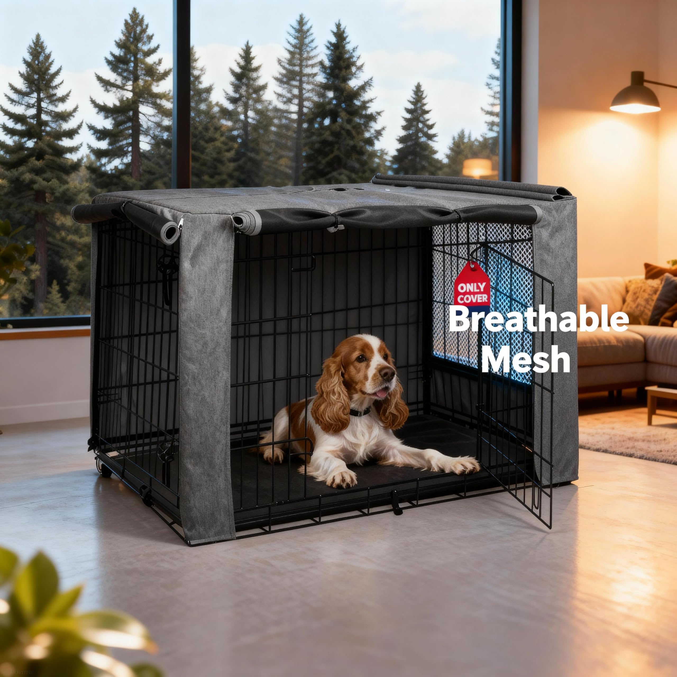 HiCaptain breathable dog crate cover waterproof and UV-resistant material shields sun and rain.