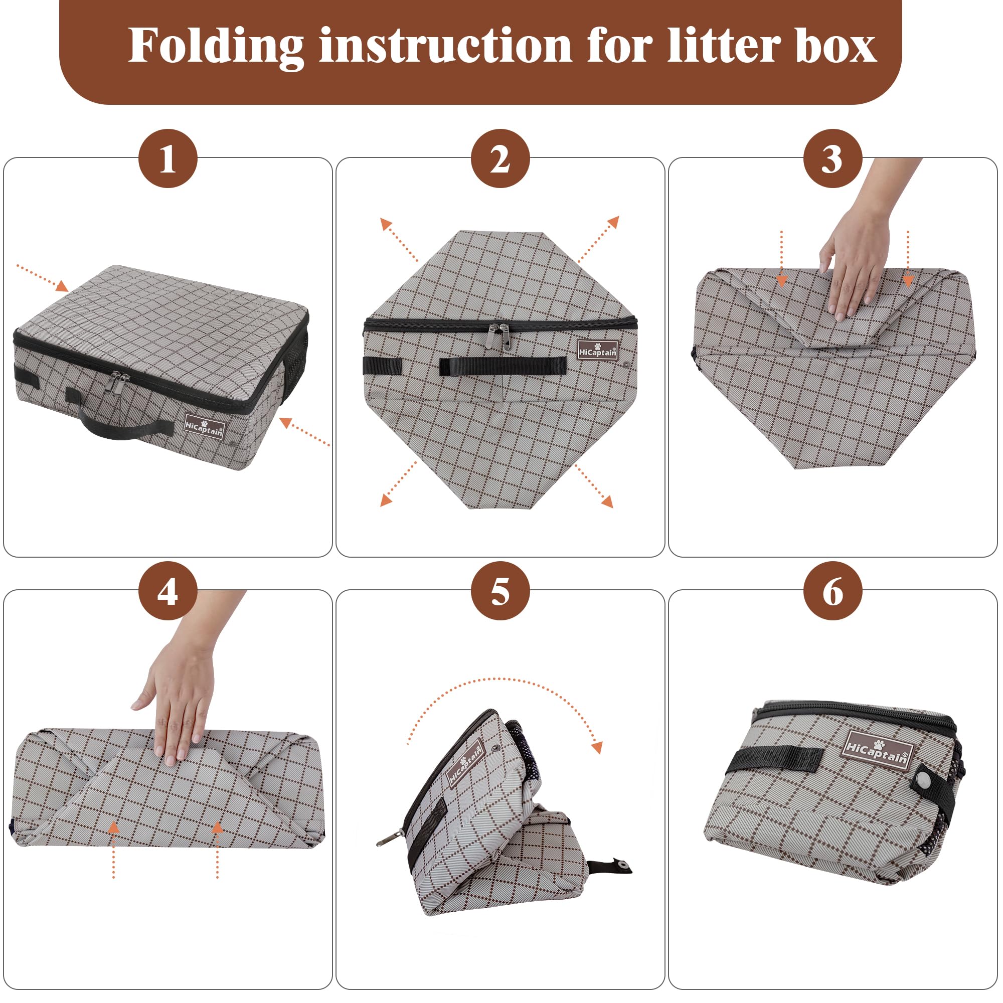 HiCaptain khaki litter box packs compactly for luggage and travel