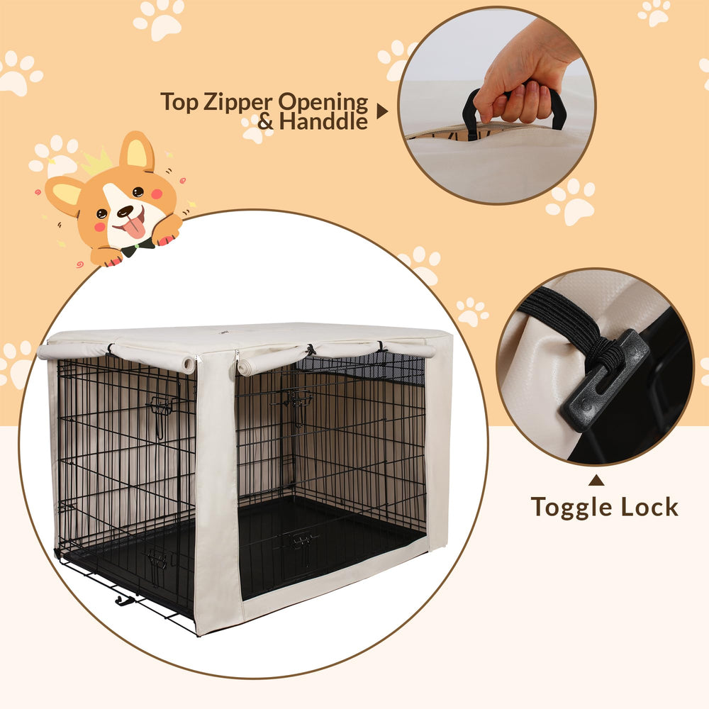 HiCaptain dog crate cover easy setup view demonstrates securing with elastic toggles