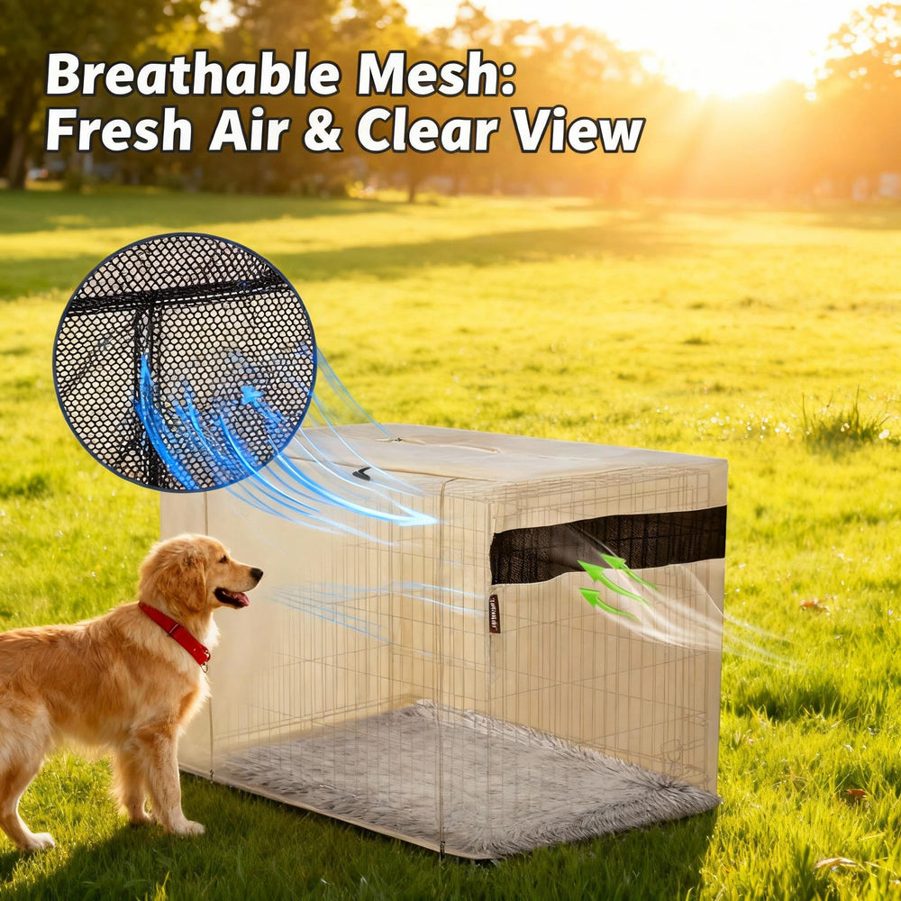 HiCaptain crate cover mesh window for airflow and cozy den.