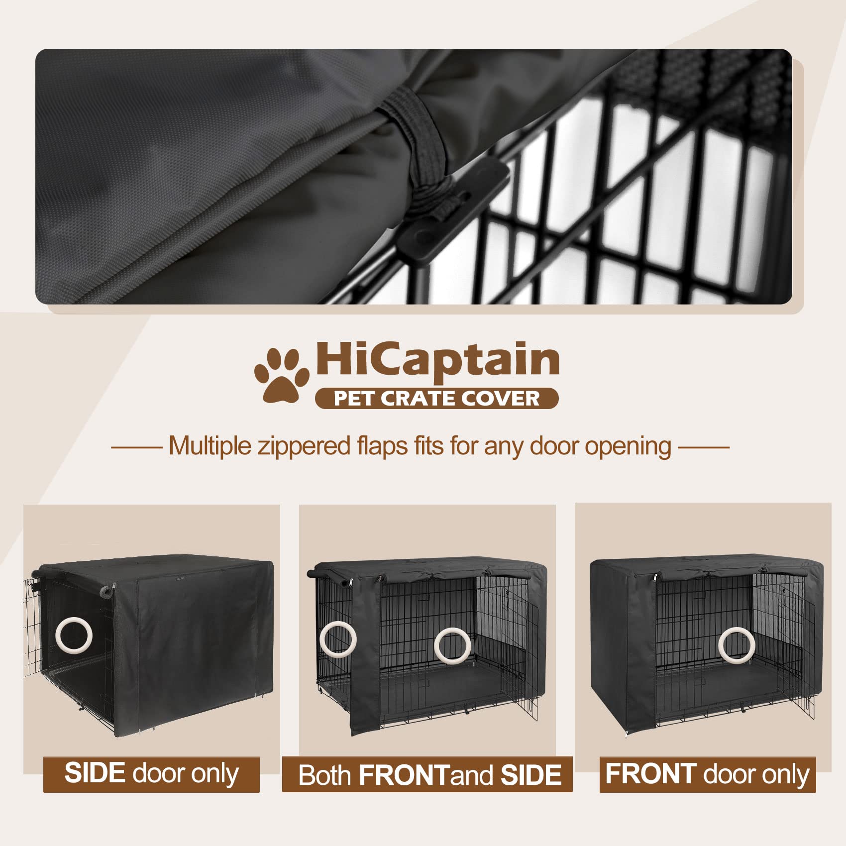 HiCaptain dual zippered panels front and side access enables flexible crate entry.