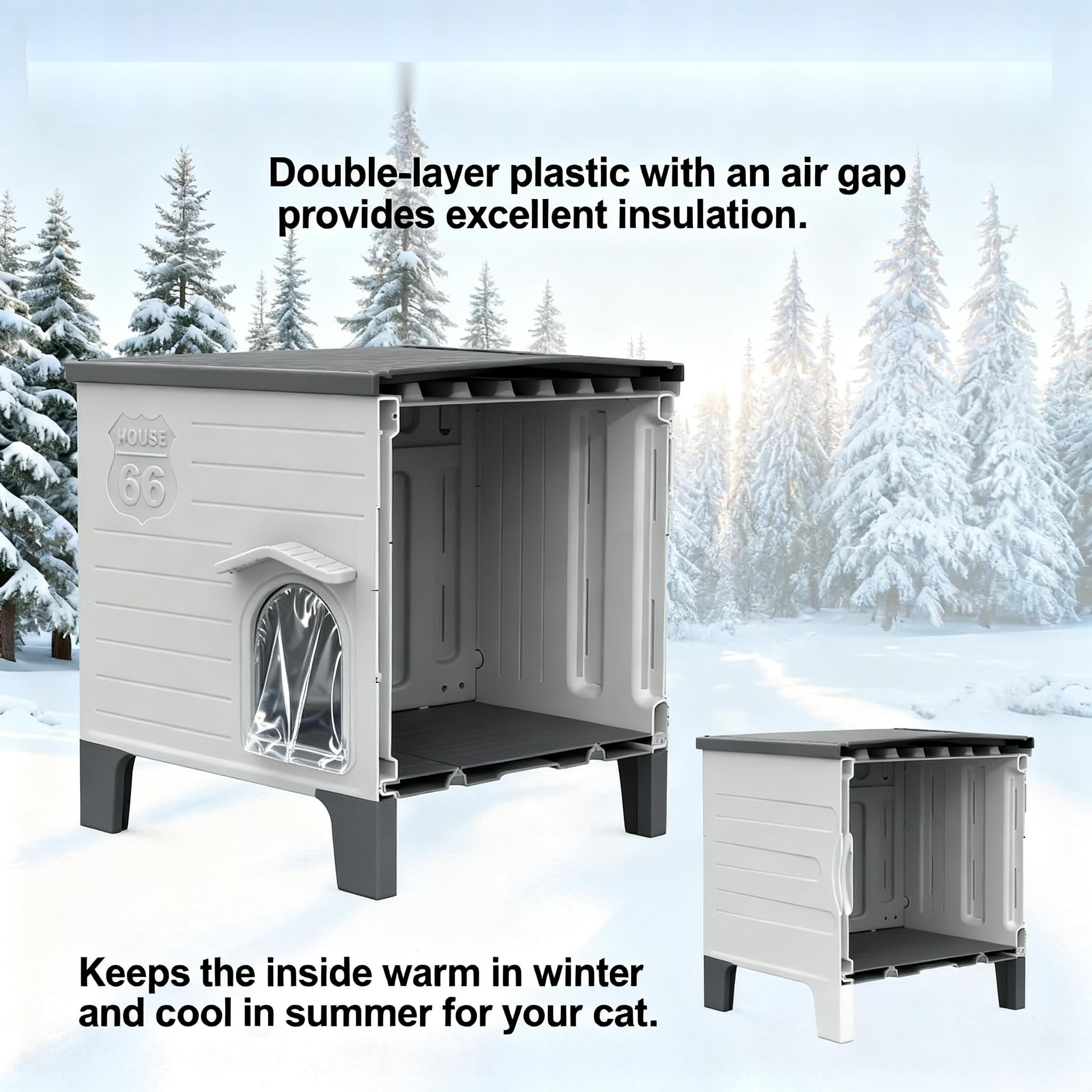 HiCaptain elevated cat house with escape door enabling quick exits.