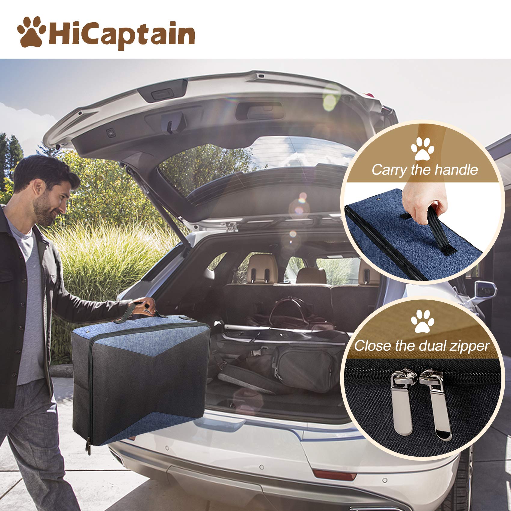 HiCaptain foldable cat litter box set up easily for stable entry on journeys