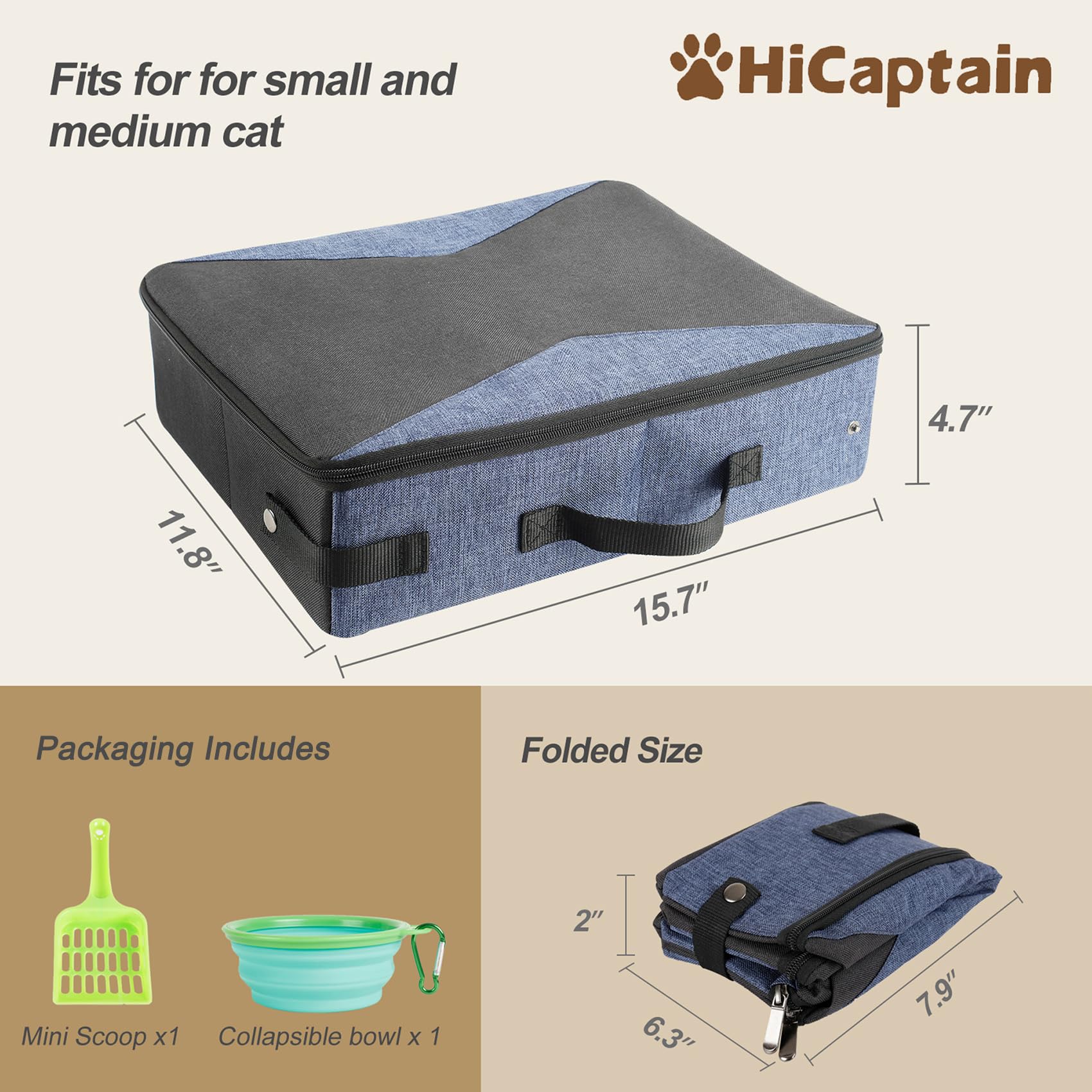HiCaptain lightweight collapsible litter box fits easily in luggage