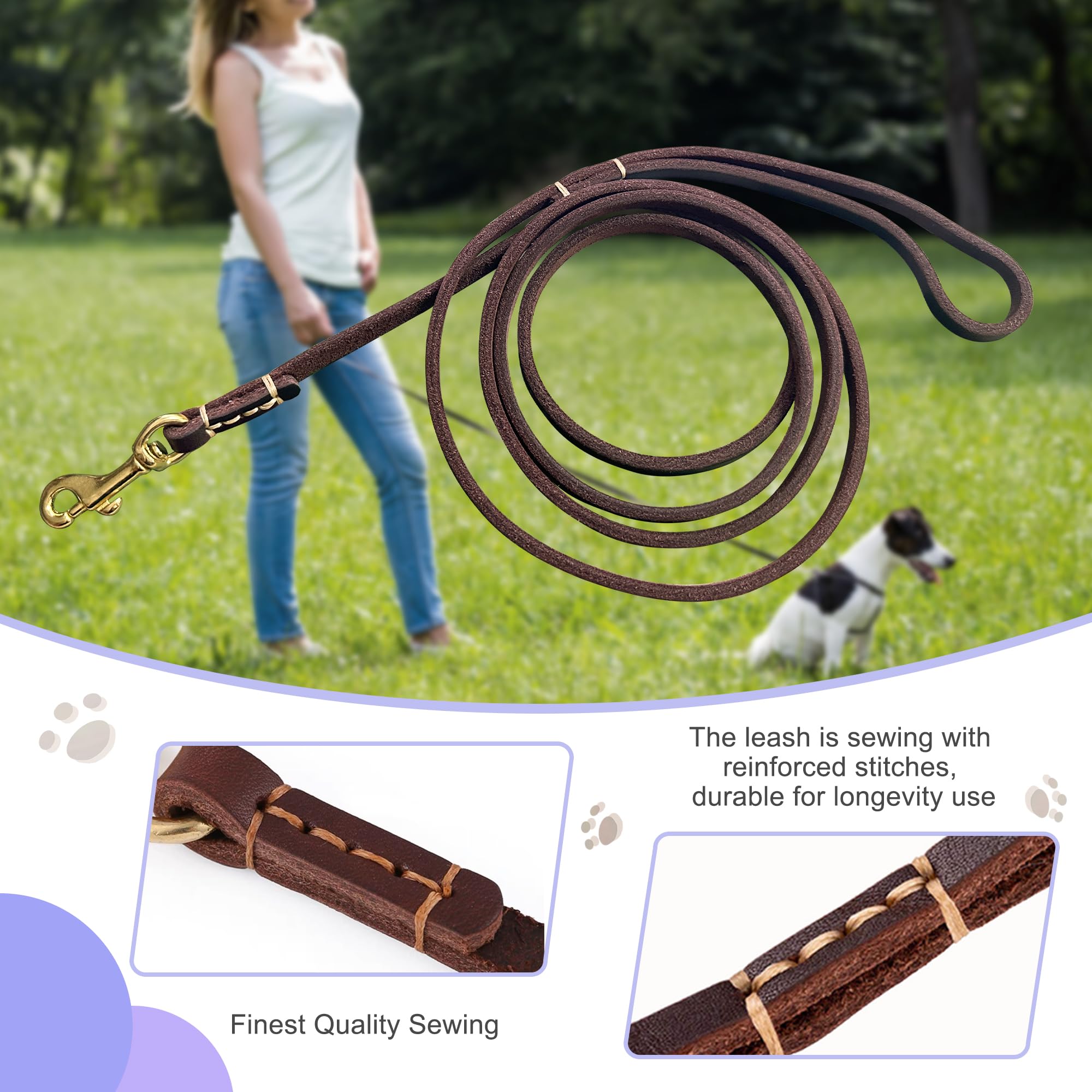 HiCaptain thin leather dog leash 1-3 inch wide securely attaches to collars.