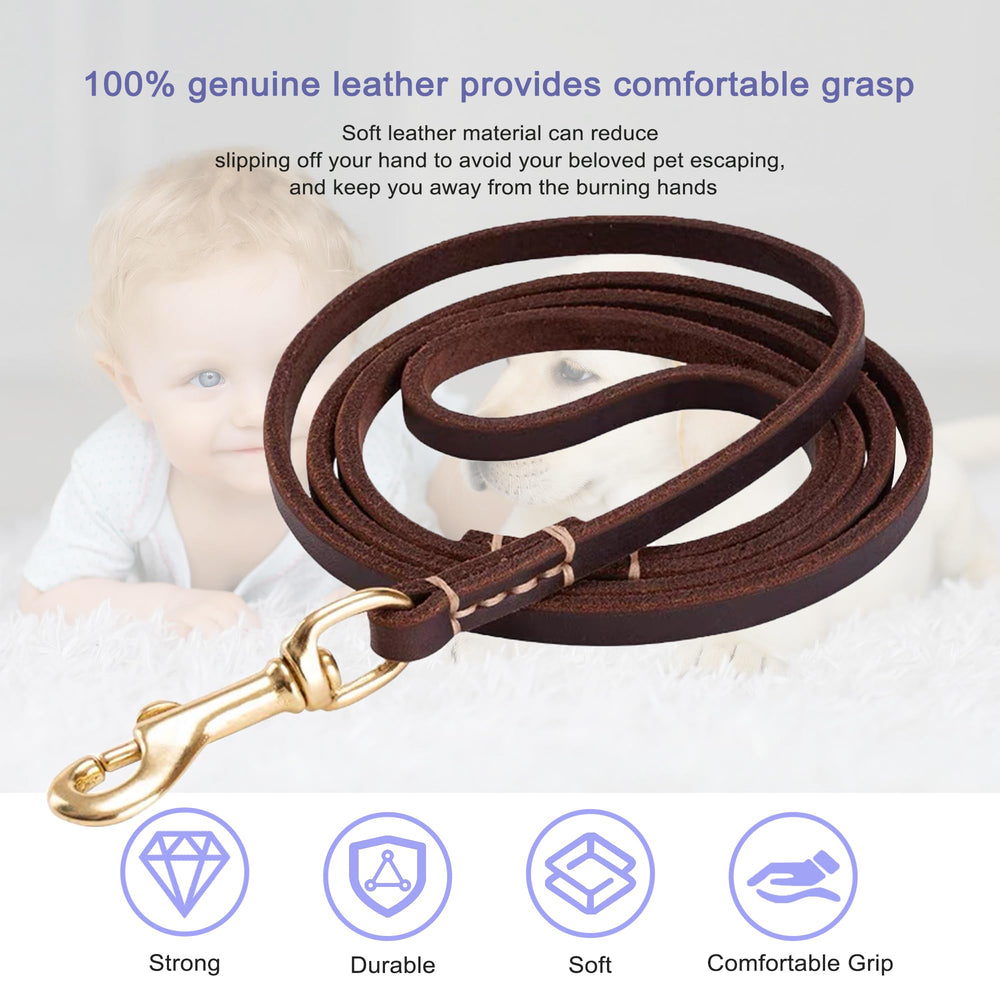 HiCaptain thin leather dog leash with swivel clasp preventing tangles during walks.