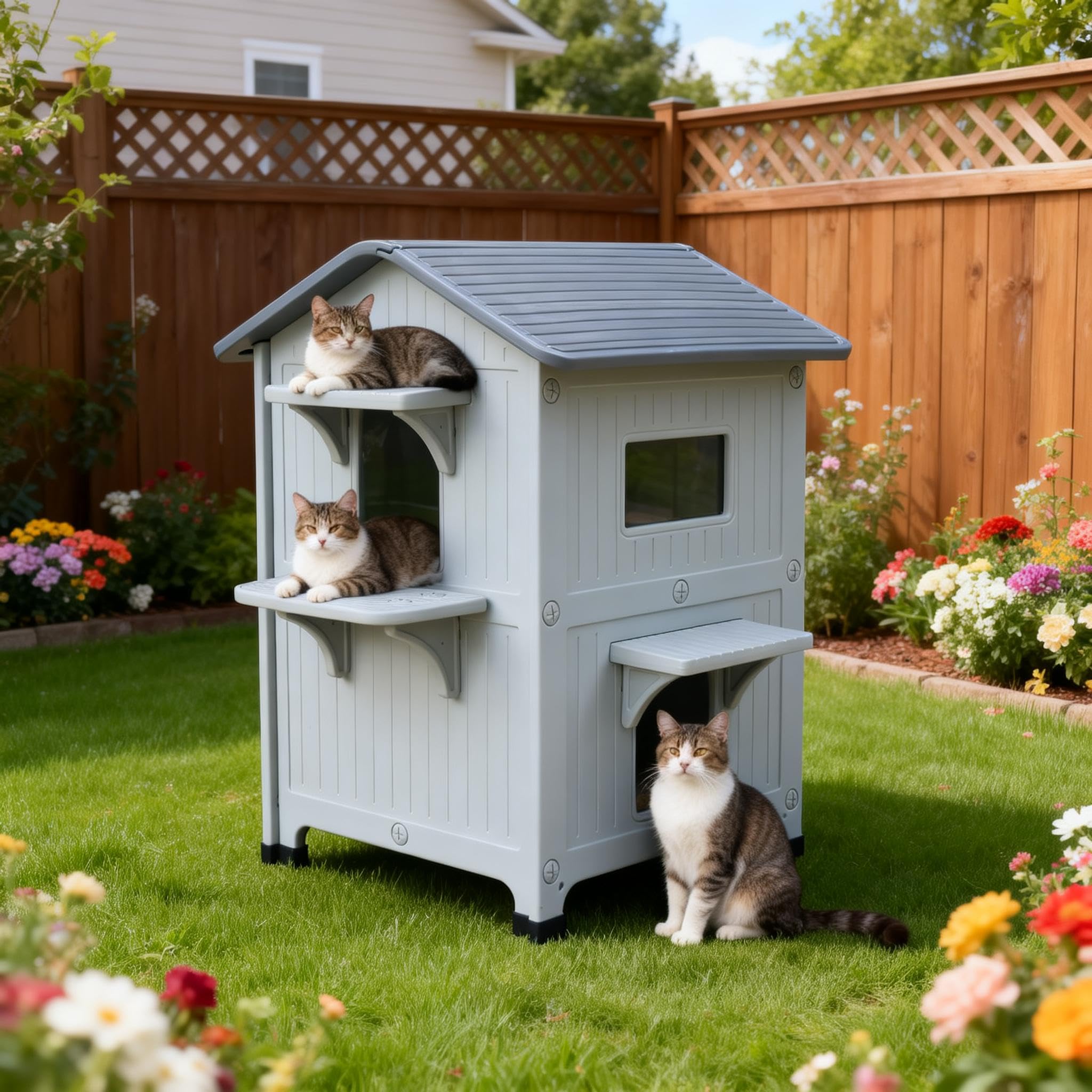 HiCaptain weatherproof cat house dry-ground elevation protects cats from moisture