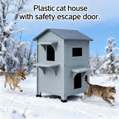 HiCaptain weatherproof cat house elevated design keeps cats dry from damp ground