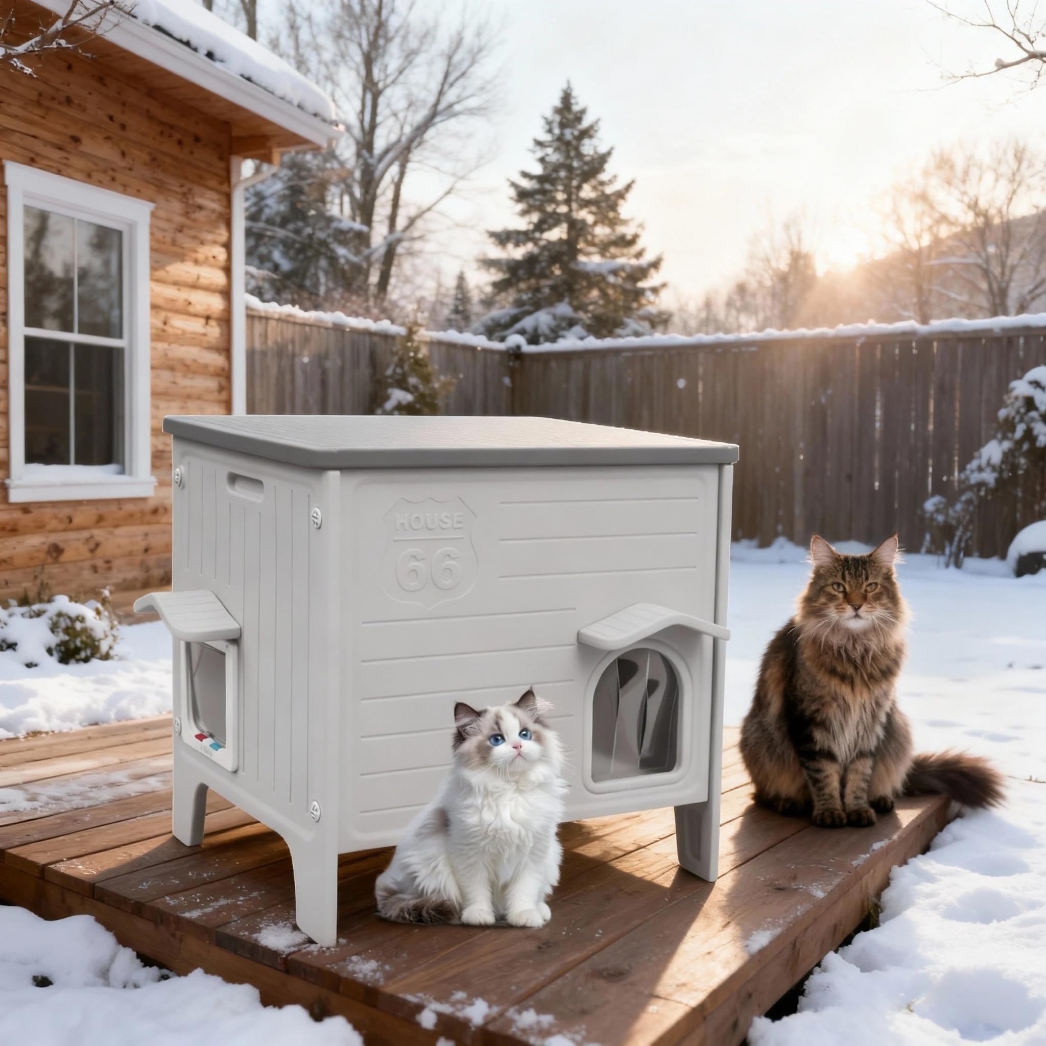 HiCaptain weatherproof cat house exterior in grey providing rugged outdoor shelter.