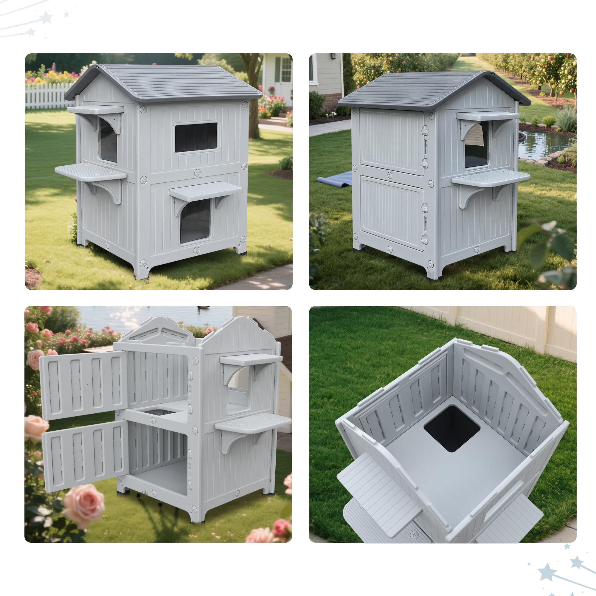 HiCaptain weatherproof cat house multi-cat space supports shared lounging