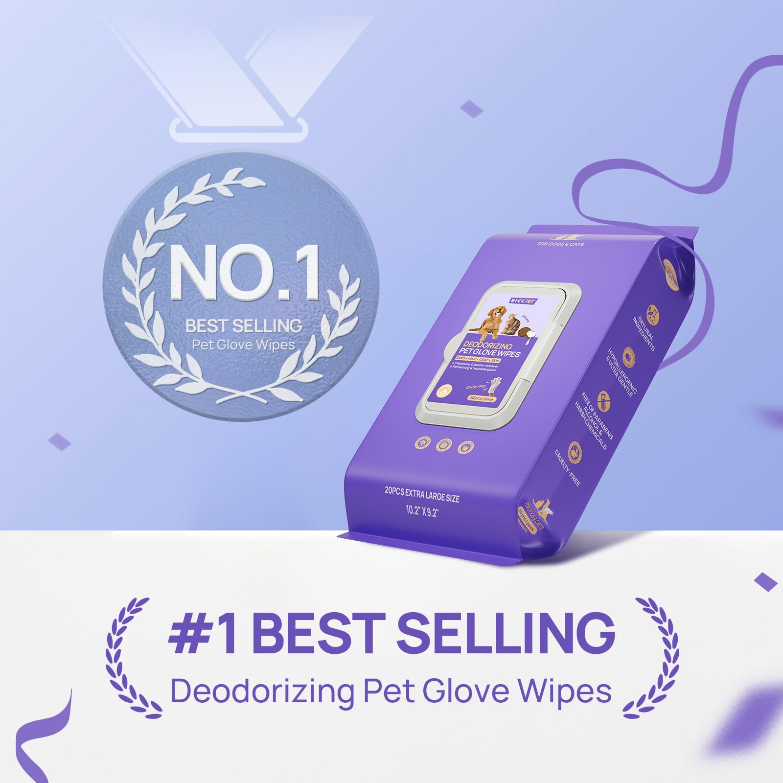 HICC PET glove wipe applied on face and paws for quick refresh